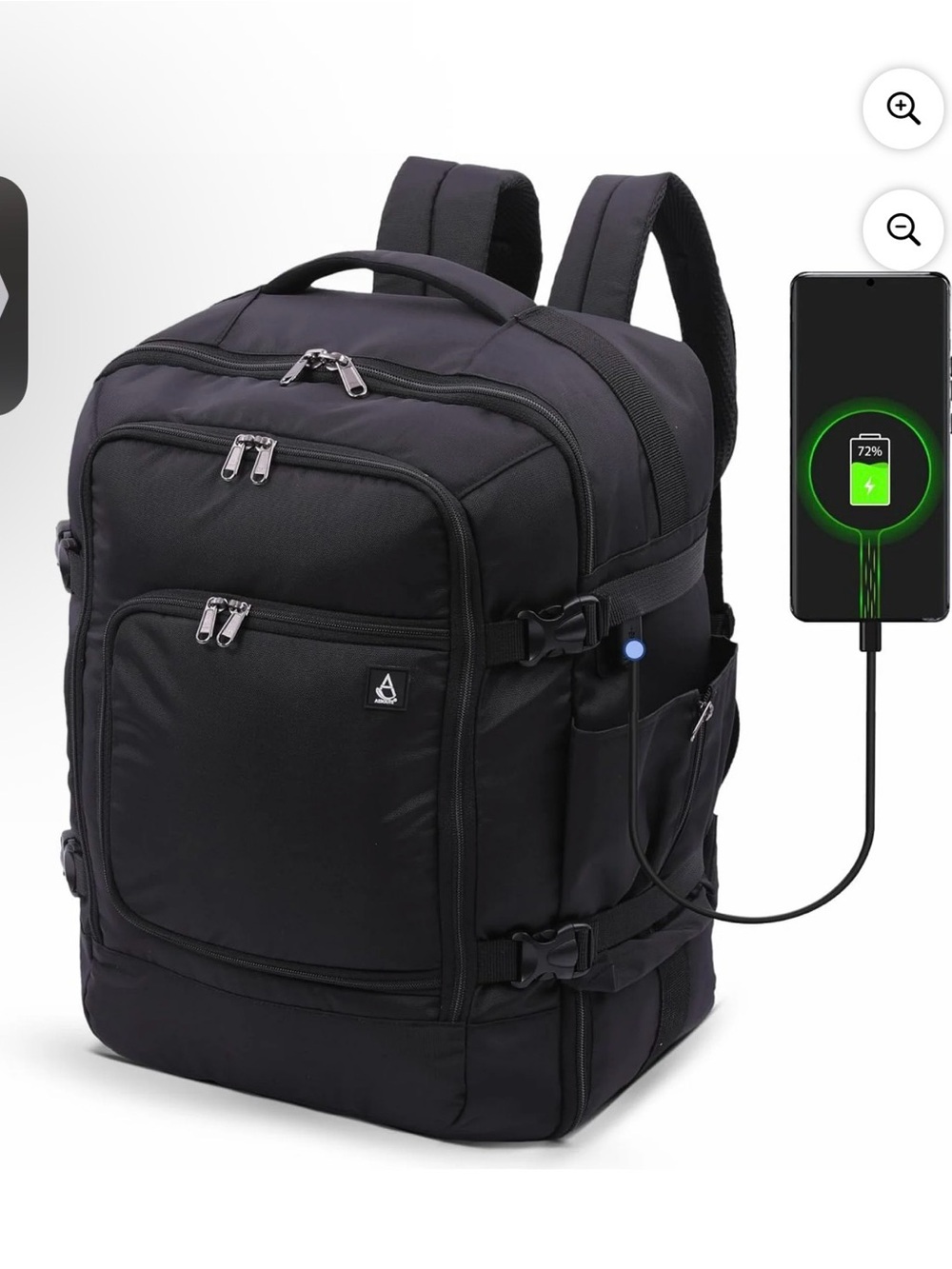 Aerolite Triangular Logo Black Men's Travel Backpack with USB Charging Port